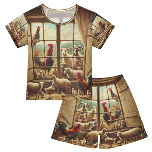 Farmhouse Window Pajama Set Short Sleeve PJ Set Cotton Summer Pajamas Sleepwear Soft 5Y