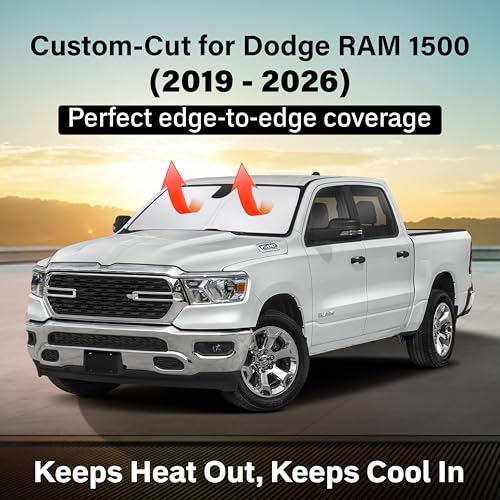 Image of EcoNour Windshield Sun Shade Compatible for Dodge RAM 1500 2019-2026 | Pickup Truck Front Window Sunshade | Foldable 4-Layer Sun Visor Protector | UV & Heat Blocking | Keeps Cabin Cooler