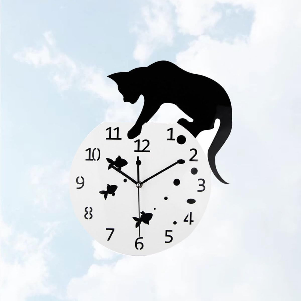 Toyvian Reloj de Pared de Acrílico Reloj de Pared Silencioso Creativo de Cuarzo Diseño de Gato y Pecera para Colgar sin Batería para Oficina y Café