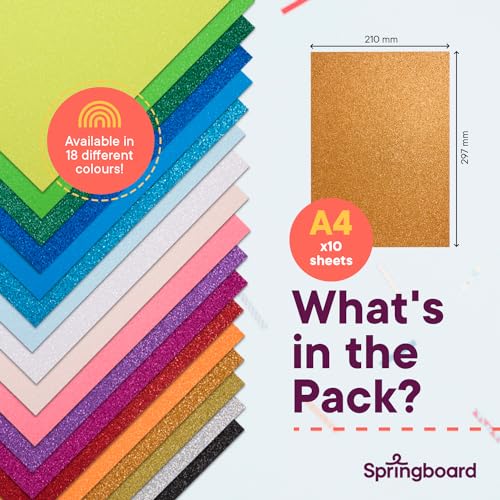 Springboard A4 Silver Glitter Card Sheets - 10-Pack 290gsm Non Shed Glitter Cardstock for Card Making - Compatible w/Die-Cutting Machines - Sparkly Craft Supplies