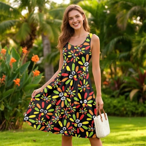 Image of TOADDITDO Womens Summer Sleeveless Tank Dress with 2 Side Pockets XS-4XL Plus Size