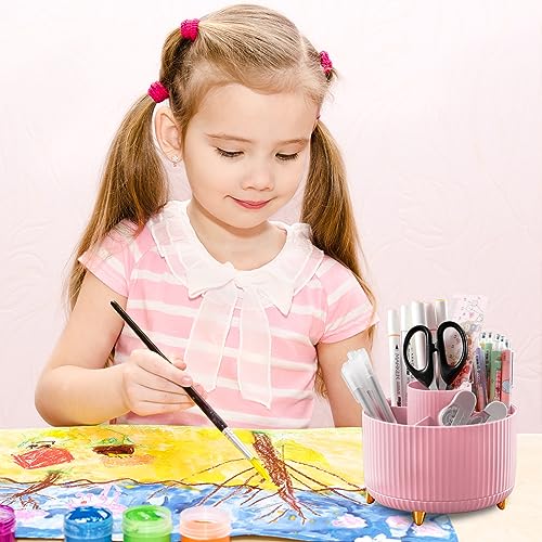 Image of Cayxenful Pencil Holder For Desk,5 Slots 360Degree Rotating Desk Organizers And Accessories,Desktop Storage Stationery Supplies Organizer, Cute Pencil Cup Pot For Office, School, Home (D-Pink)