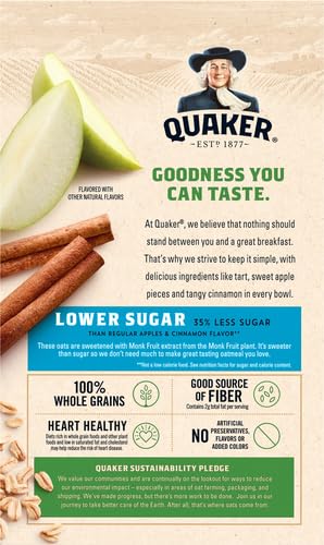 Quaker 77S-3876 Instant Oatmeal Apple Cinnamon, Lower Sugar thumb #2