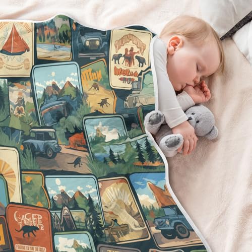 Image of Baby Swaddle Blanket for Boys Girls Soft Warm Stroller Throw Blanket for Newborn Infant Toddler 30X40in Camping National Park Colorful Labels Emblems (3)