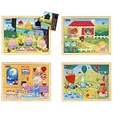 Puzzles Bois les Contes 1 : Les 3 Petits cochons, Boucle-d'or et les 3 ours, Pinocchio et Poule rousse.