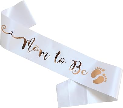 Luwigs White Satin Gold Print Mom To Be Sash Baby Shower Gender Reveal Gift
