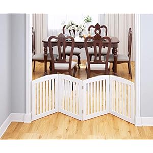 PAWLAND Wooden Freestanding Foldable Pet Gate for Dogs, 24 inch 4 Panels Step Over Fence, Dog Gate for The House, Doorway, Stairs, Extra Wide (White, 24" Height-4 Panels) PAWLAND Wooden Freestanding Foldable Pet Gate for Dogs 24 inch 4 Panels Step Over Fence Dog Gate for The House Doorway Stairs Extra Wide White 24 Height 4 Panels