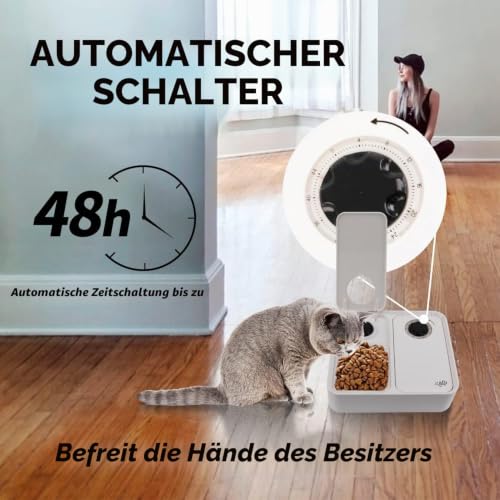 ALL FOR PAWS Automatischer Katzenfutterspender 2 Mahlzeit Hundefutterspender mit Eisbeutel, Für Trocken- und Nassfutter geeignet mit 48-Stunden-Timer, Spülmaschinenfest, (2-Mahlzeiten)