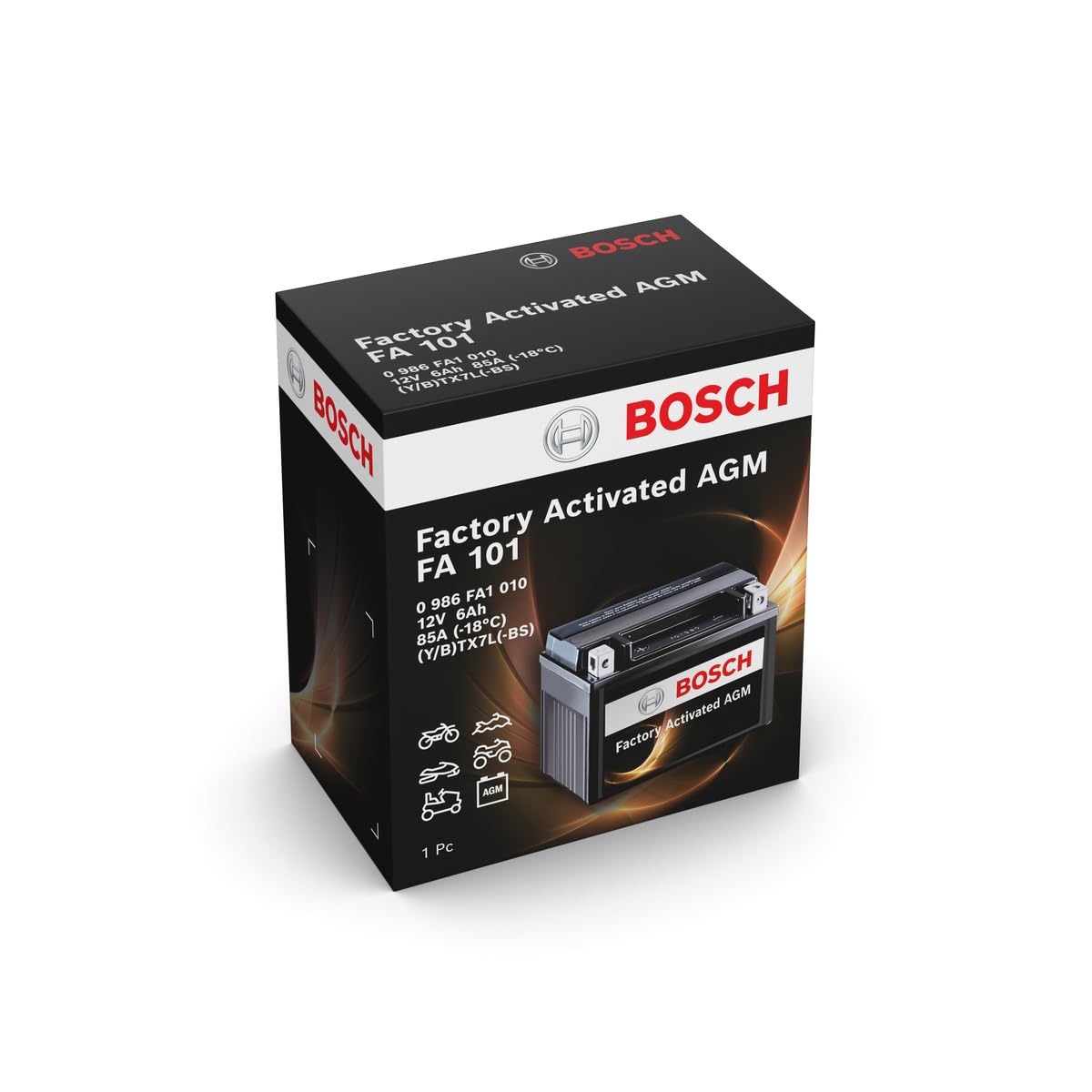 Bosch FA101 - Batería para Motocicletas AGM - 12V 85A 6Ah - Adecuada para motocicletas, motos de enduro, scooters, quads, motos de agua - Compatible M6006, BTX7L-BS, BTX7L