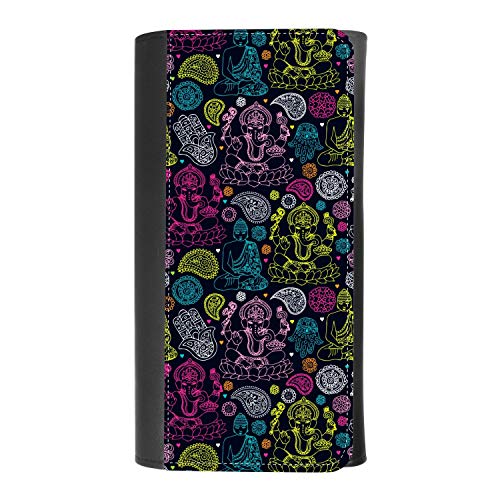 (Indian Buddha, Ganesha, Hamsa pattern) women's Patterned Leather Buckle Trifold Wallet Bag Pouch Holster With Credit Card Holder insurance for smartphones