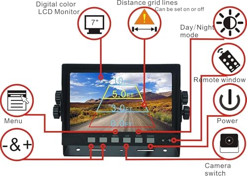 Image of AHD 1080P Wired Reverse Rear View Backup Camera System,2 IR Camera with Waterproof IP69K, 7 inch Single View Monitor with TVS Protector,Vibration-Proof 10G for Tractor /Truck /Skid Steer /Heavy Equipment