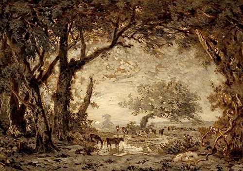 Toile Coucher de soleil depuis la forêt de Fontainebleau Théodore Rousseau d'art