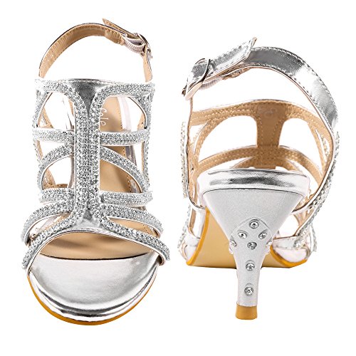 SheSole Women's Rhinestone Dress Sandals Low Heel Prom Wedding Shoes - Image 3