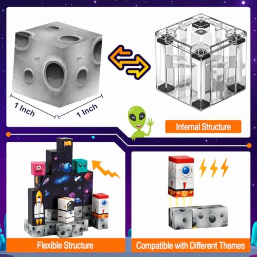 Image of Magnetic Building Blocks for Kids, 3D Magnetic Tiles Construction Set, STEM Educational Learning Toy, Creative Building & Pretend Play Toy for Boys & Girls 3+ Years (102 PCS Space Theme Magnetic Cube)