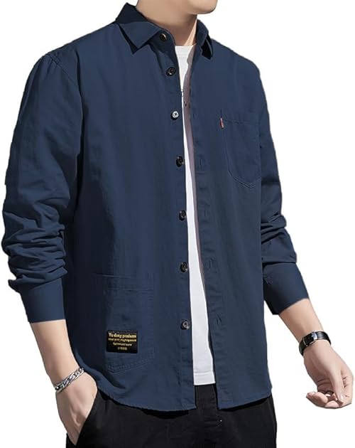 （19:30時点） [COMOOS] シャツ メンズ 長袖 七分袖 吸汗速乾 汗染み防止 快適な 軽い 柔らかい かっこいい ワイシャツ カジュアル 無地 シンプル オシャレ 人気 春夏秋冬服 (#12-ネイビー(長袖), 3XL)