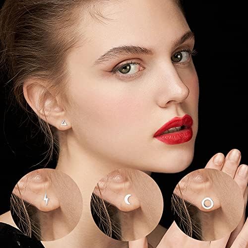 Morfetto 18 Pairs Cartilage Stud Earrings Set for Women Stainless Steel 20G Cartilage Helix Tragus Earrings Tiny Geometric Moon Star Heart Flat Back Stud Earrings Piercing Jewelry