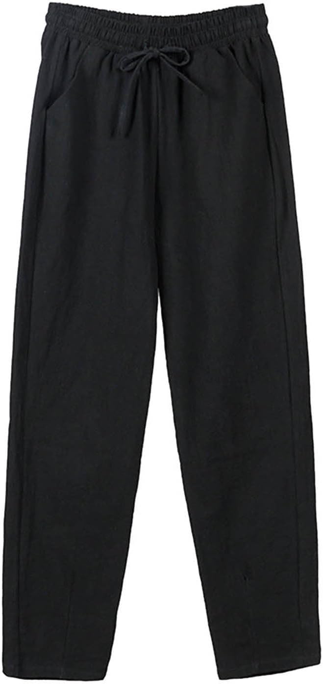 Summer Cotton Linen Plus Size Pants Casual Cropped Trousers, Breathable Lightweight Pant with Comfort Fit for Women