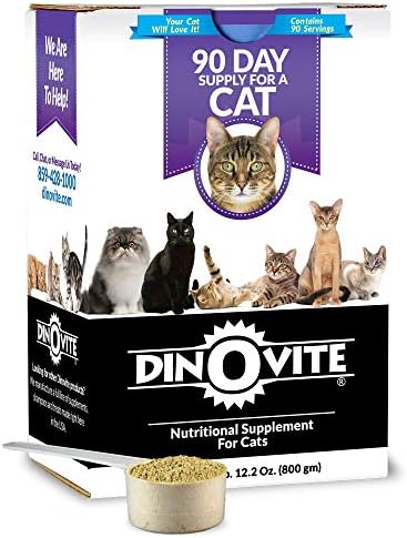 Dinovite for Cats Supplement - Immune + Digestive, Skin + Coat Support, Vitamins, Minerals, Omega 3, Enzymes, Probiotics. Reduces Shedding, Dry Skin, Itching, Stinking, Bald Spots, Seasonal Issues