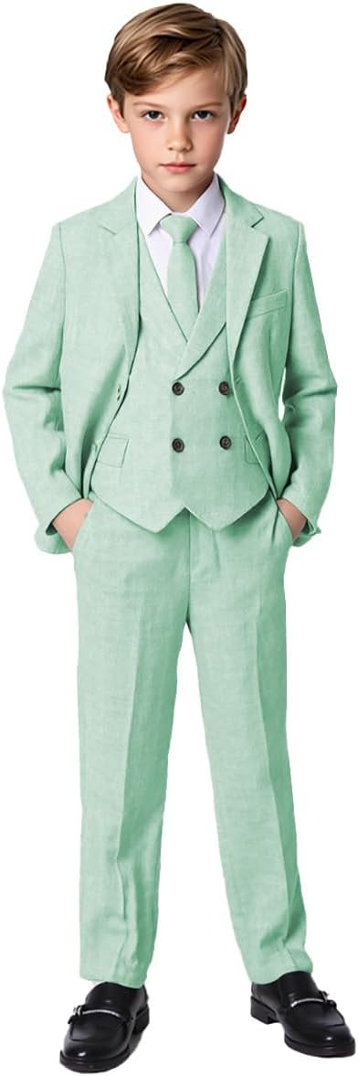 Boy Suits 3 Piece Slim Fit Formal Suit Set with Tuxedo Jacket Vest Pants for Kids Wedding Ring Bearer Party