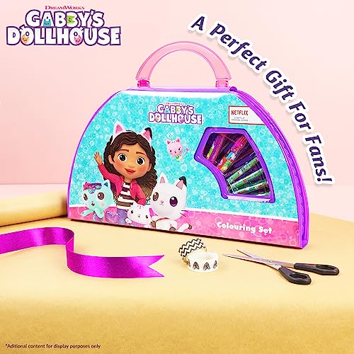 Gabby's Dollhouse Art Set Girls Colouring Pencils Paints Felt Tip Pens Stationery Crafts for Kids Art Supplies Preschool Travel 40 Plus Pcs Gift Set (Purple Halfmoon Set)