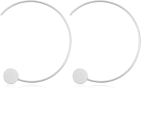 RIAH FASHION Modern Metallic Arc Bar Pull Through Threader Earrings - Simple Lightweight Curved Ribbon Vertical Drop Fish Hoop Dangles