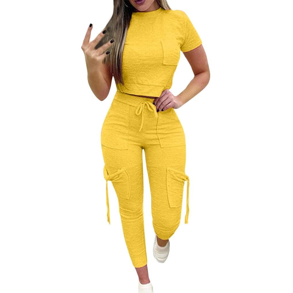 GenericNew Sweatpants Suit Slim Top Drawstring Pocket Pants Suit For Women Orchid Bridesmaid Dresses