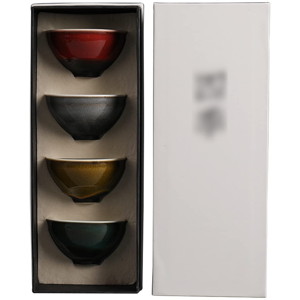 Tazas de té Taza De Té Kungfu Cambio De Horno 4 Estaciones Kung Fu Tetera, Juego De Tazas Maestras De Cerámica Hechas A Mano, Cuenco De Té Multicolor Esmaltado Tenmoku, Paquete De Regalo