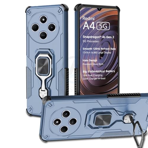Image of AESTMO Armor Back Cover for Redmi A4 / 14C / Poco C75 / M7 5G | Ring Holder & Kickstand & Camera Protection in-Built | 360 Degree Protection Back Case Cover (Blue)