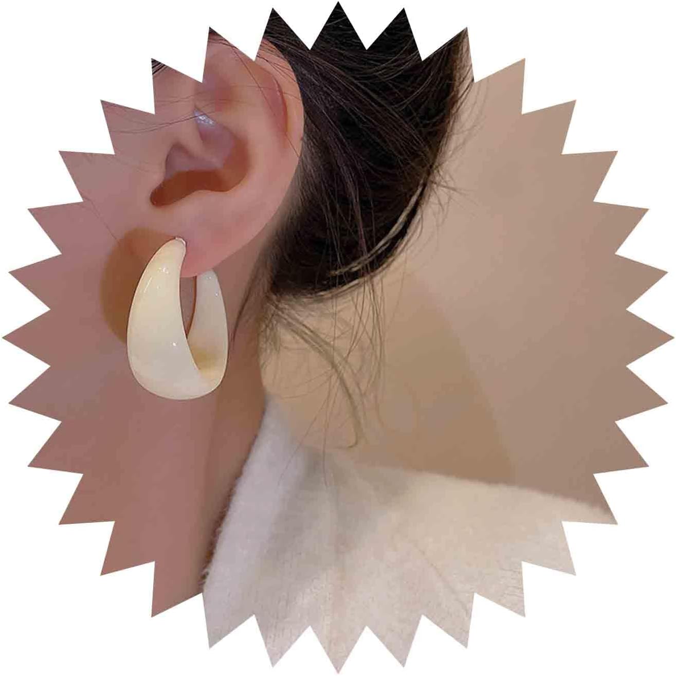 Boho Colorful Chunky Hoop Earrings Acrylic Circle Hoop Earrings Blue Circle Dangle Earrings Candy Color C Shape Earrings Jewelry for Women