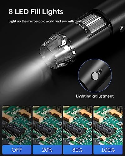 Image of Tobo USB Digital Microscope 50X to 1600X, 8 LED Magnification Microscope Camera, with Metal Stand,Compatible with Mac Window 7 /8 /10 Android Linux,Handheld USB Phone Microscope(USB-1600x) - TD-587IM