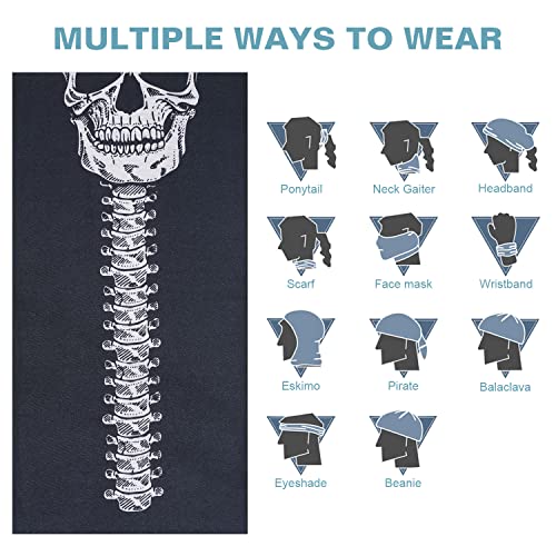 Moko Halloween Face Mask For Cold Weather [6 Pack], Neck Gaiter Shield Scarf Elastic Balaclava Headbands Headwear For Men Women For Motorcycle Cycling Riding Skiing Party, Skeleton Series #TOP4