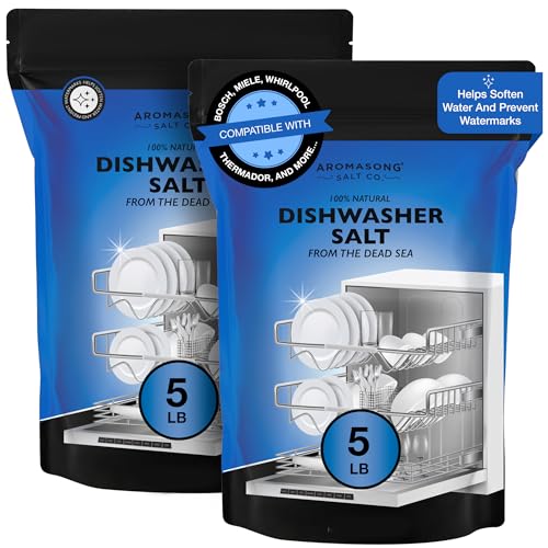 Aromasong Dishwasher Salt 10 LB - 100% Natural Water Softening Agent Compatible with Bosch, Miele, Whirlpool, Thermador and Mor... For Cleaner Dishes & Washer Reactivation (packaging may vary)