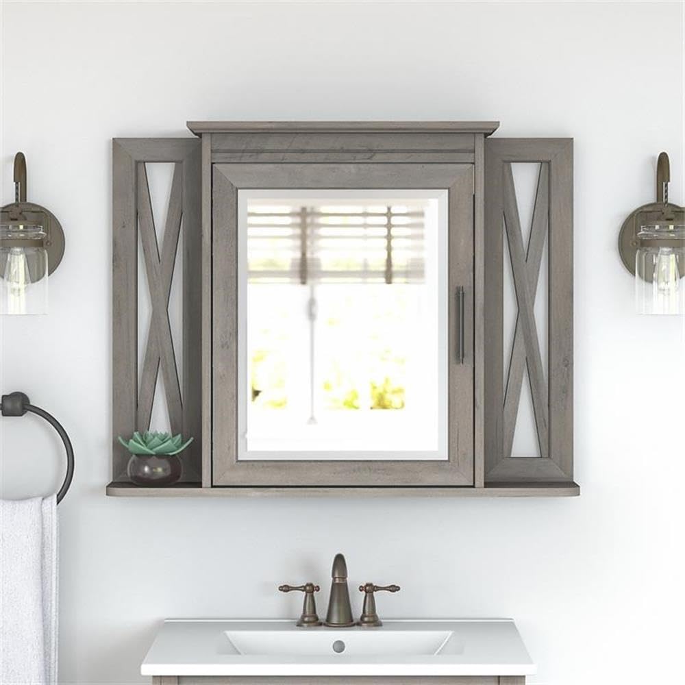 Bush Home Key West Bathroom Medicine Cabinet with Mirror in Driftwood Gray