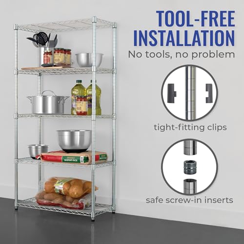 SafeRacks NSF Certified Storage Shelves, Heavy Duty Steel Wire Shelving Unit with Adjustable Feet, Used as Pantry Shelf, Garage or Bakers Rack Kitchen Shelving - (14"x30"x60" 5-Tier) - Thumbnail 4