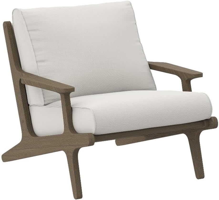 Modway Saratoga Teak Outdoor Lounge Chair in Weathered Gray White – Oversized Patio Accent Armchair with Wood Frame and Weather-Resistant Cushions