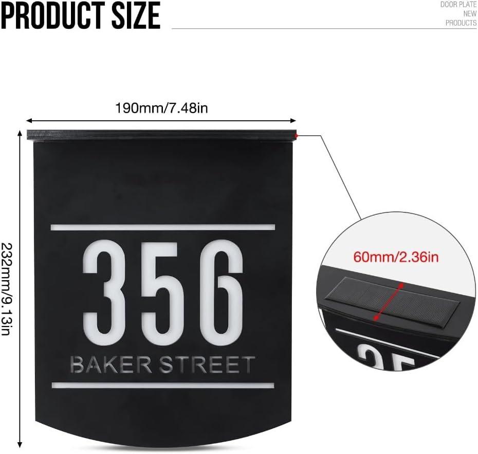 WOMB Personalized House Numbers for Outside.Personalized Solar House Number Sign Custom House Numbers,address Numbers for House (19x23cm(7.5x9.1in)0)