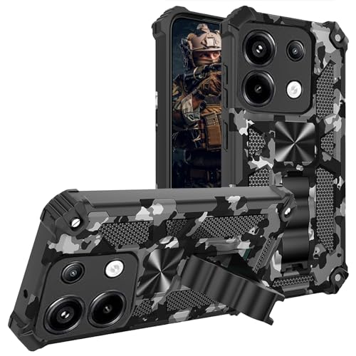 CCSmall Schutzhülle für Xiaomi Redmi Note 13 Pro 5G, Camouflage mit Ständer, Militärqualität, stoßfest, mit integriertem Ständer, Hülle für Xiaomi Redmi Note 13 Pro 5G, Camouflage-Schwarz
