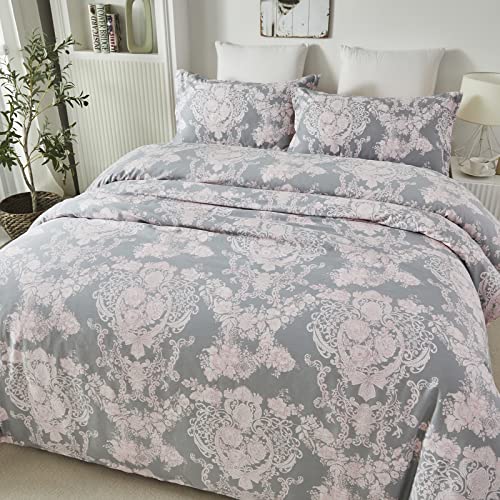 Brandream Blush Pink Bedding Sets Damask Floral Bedding 100% Cotton Duvet Cover Set 3-Piece King Size(Comforter Not Included) #TOP2
