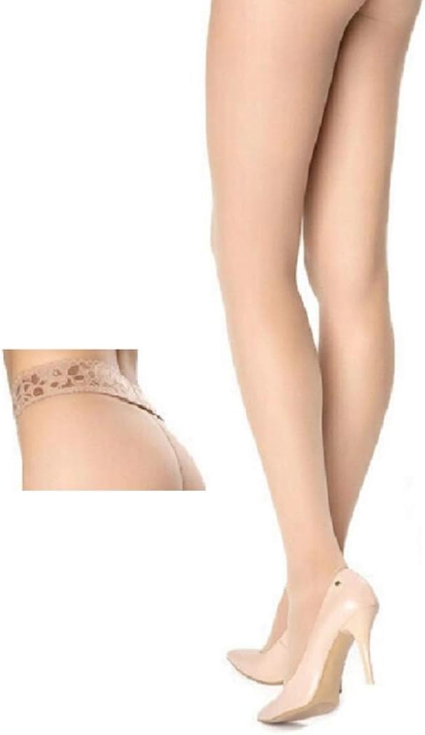 MARILYNErotic Silk 30 Den Soft Exclusive Luxe Lace Silicone Band European Pantyhose