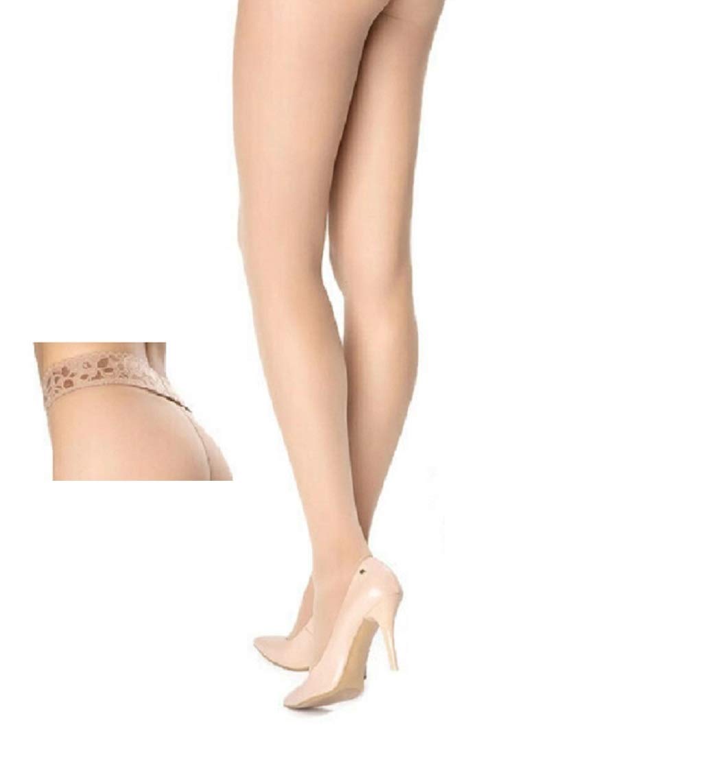 MARILYNErotic Silk 30 Den Soft Exclusive Luxe Lace Silicone Band European Pantyhose
