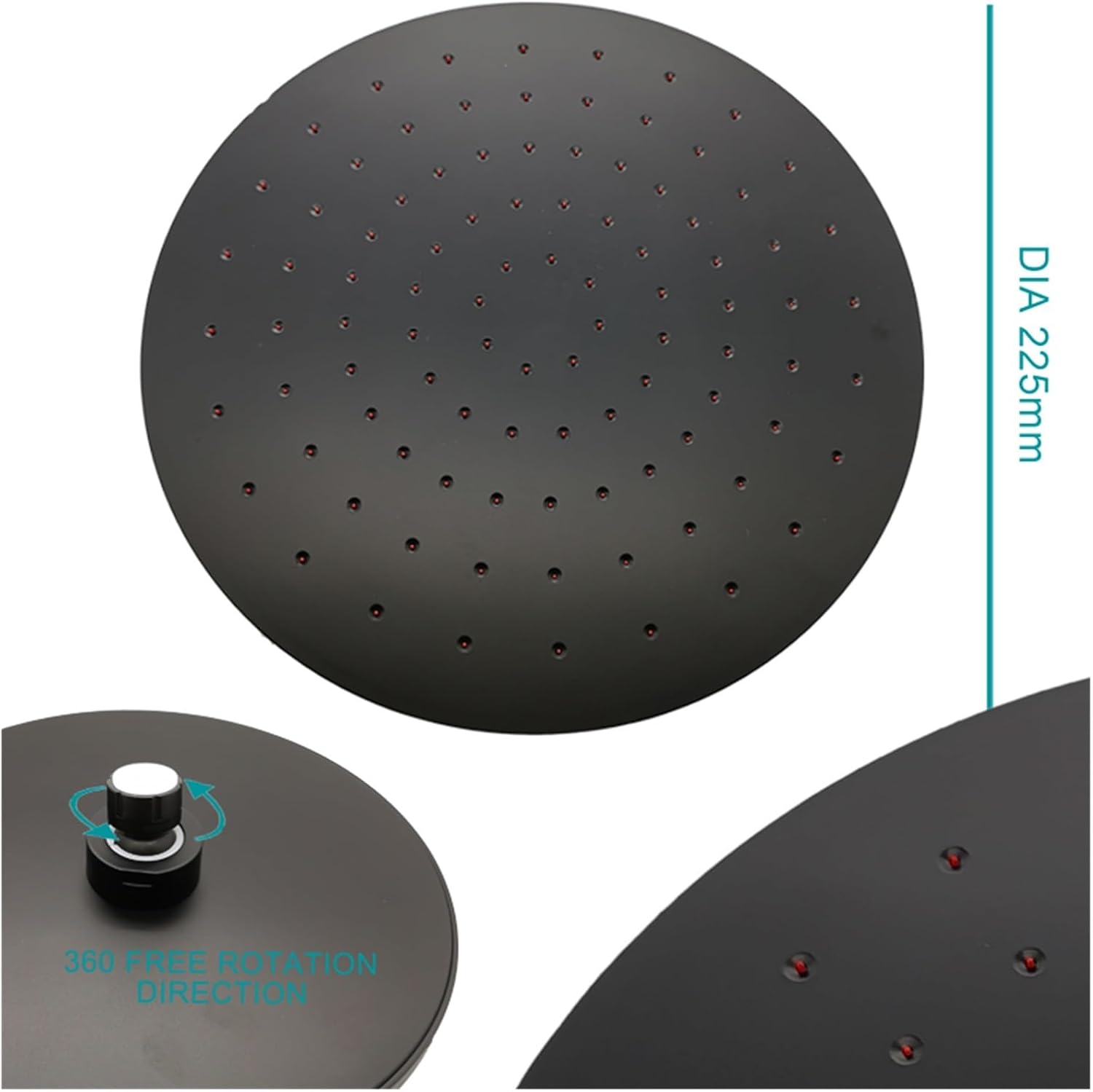 ABS Plastic Overhead Shower 8/10/12 Inch Small Square Round Rain Swivel Black Chrome Top Shower(DS0015GD-86)