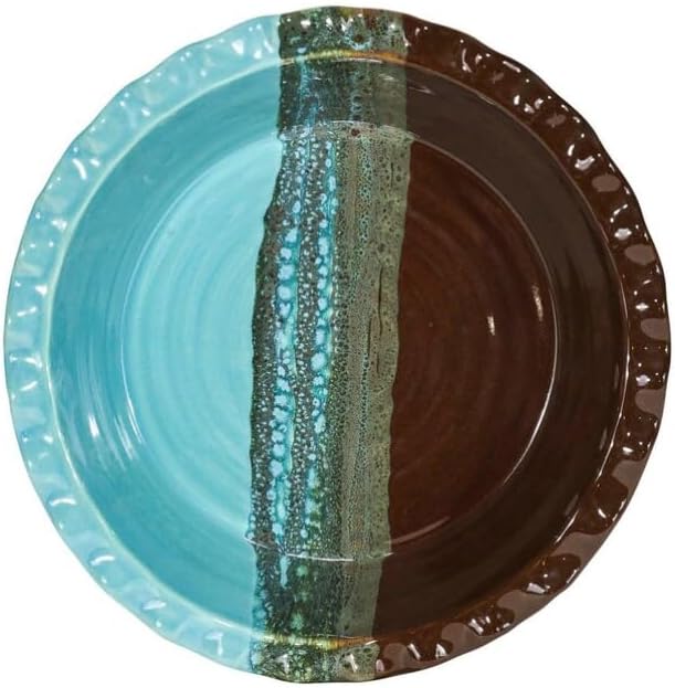 Handmade Ceramic Pie Dish, Stoneware Baking & Serving Plate with Recipe Stamp, Oven Safe Pie Pan, Christmas Baking Gift (Mocha)