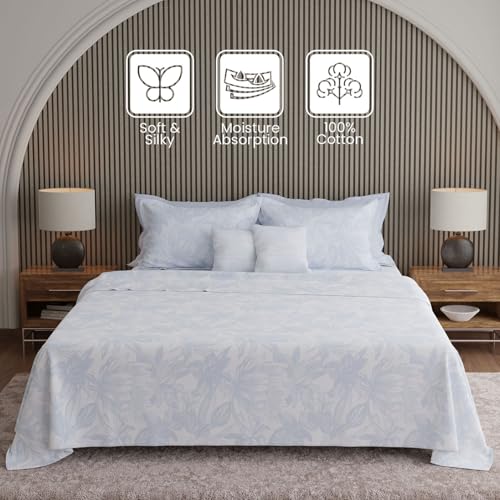 Image of BOUTIQUE LIVING Luxe Loom Weavers Gallore 100% Cotton 600 TC Blue Floral King Bedsheet Set