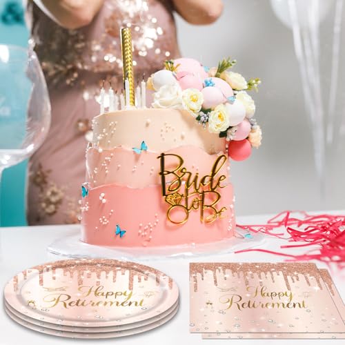 40PCS Retirement Decorations For Women Rose Gold Retirement Party Decorations Supplies Tableware Plates and Napkins for Women Going Away Party Disposable Dinnerware Kit,20 Guests - Image 5