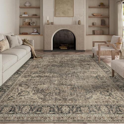 HUGEAR Marrón Vintage Alfombra Salon Alfombras 240x300cm Antideslizante Lavables en Lavadora Grandes Carpet Habitacion Salón Pie de Cama Comedor Tapete Sala Pelo Corto Tapetes