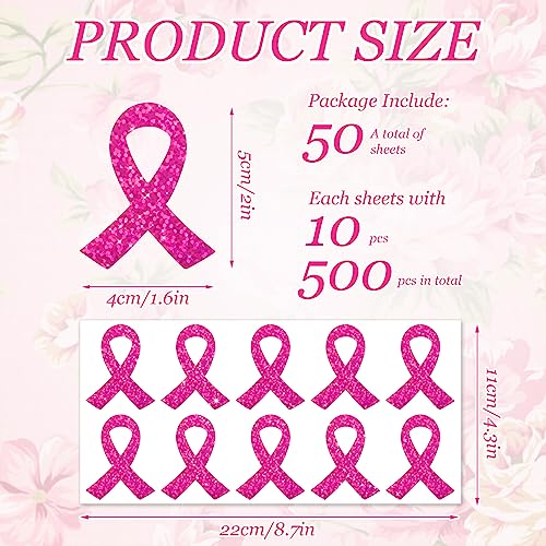 Anydesign 500 Pcs Pink Ribbon Glitter Stickers Breast Cancer Awareness Holographic Stickers Breast Cancer Awareness Helmet Window Car Decals For Women Girls Mom #TOP1