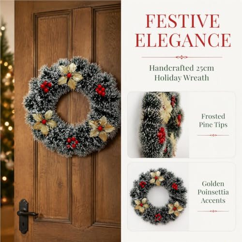 9.84 Inch Christmas Wreath with Flower Berries Decor - image 3