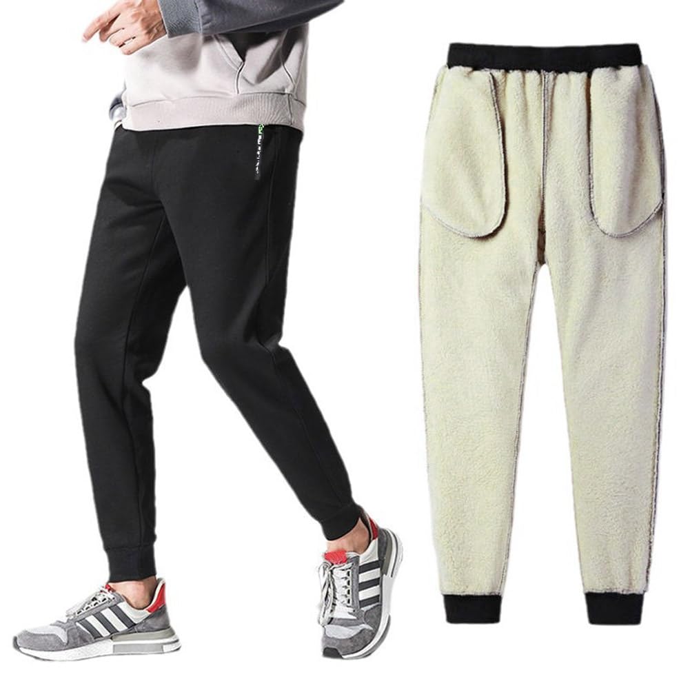 Ougelebo Winter Jogginghose Herren Thermo Gefüttert Warme Fleecehose Herren