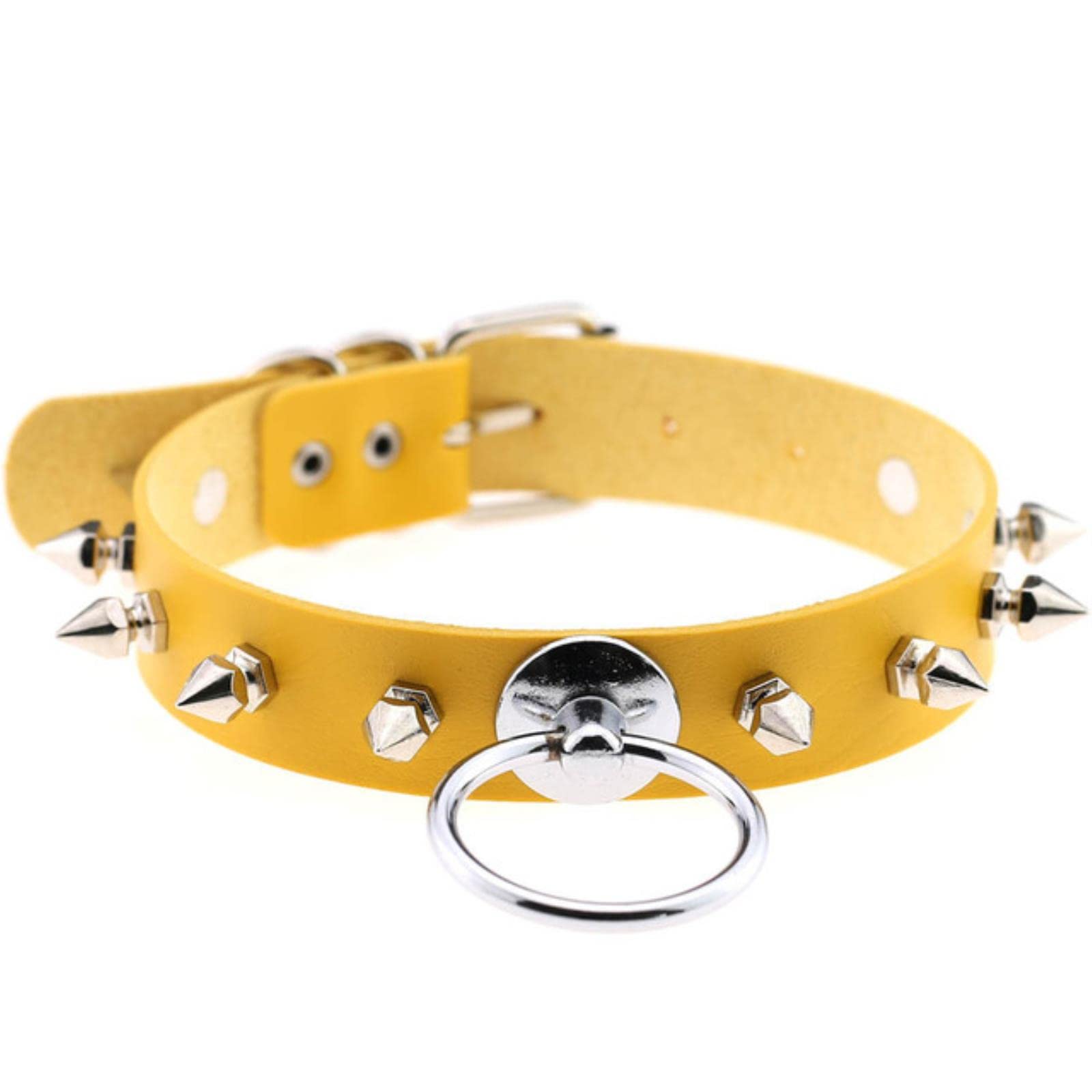Weiting Women's P018 Yellow Steampunk Yellow Goth Spike Rivet Choker Collar Necklace Men Hip Hop Rock Metal Round Pentagram Pu Leather Necklaces
