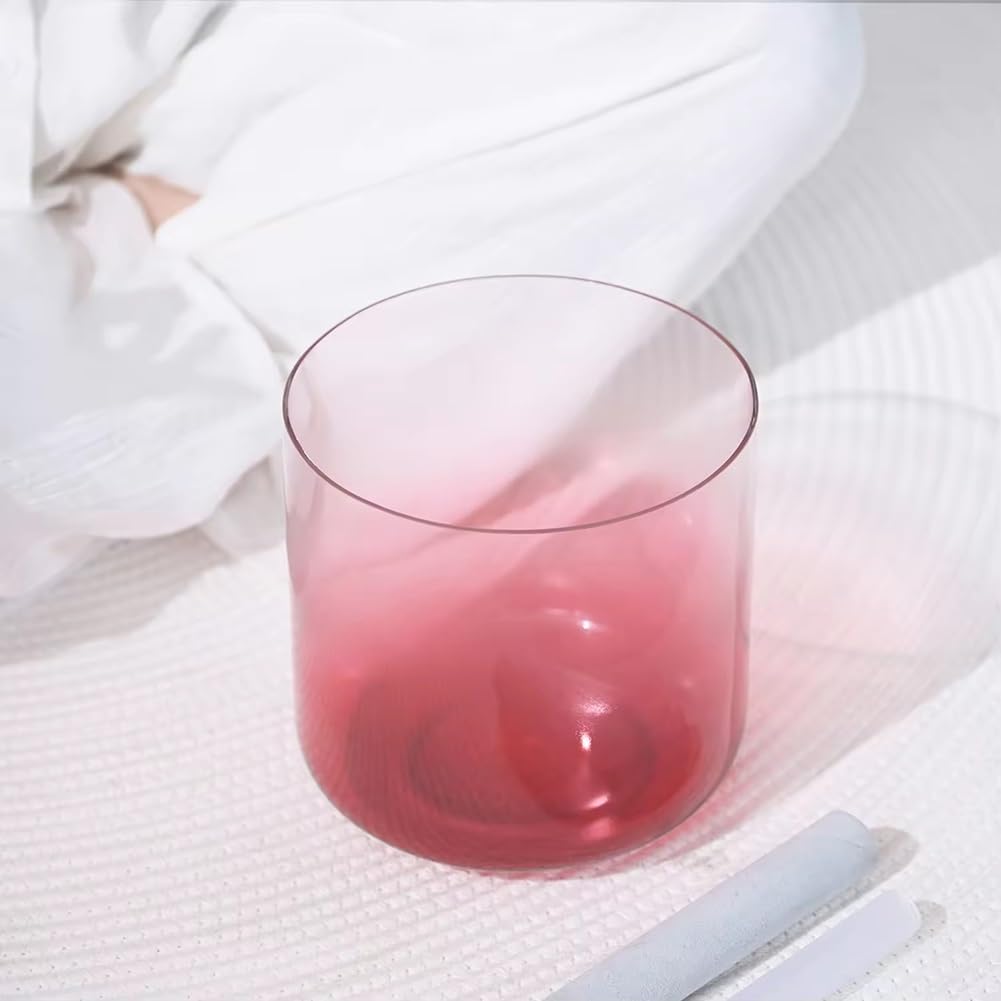 Ciotola Sonora in Quarzo da 7 Pollici con Gradiente di Colore a 432 Hz, con Battente in Acrilico e O-Ring Inclusi, Ciotola tibetana in Cristallo per Yoga e Meditazione.,Red-D Note
